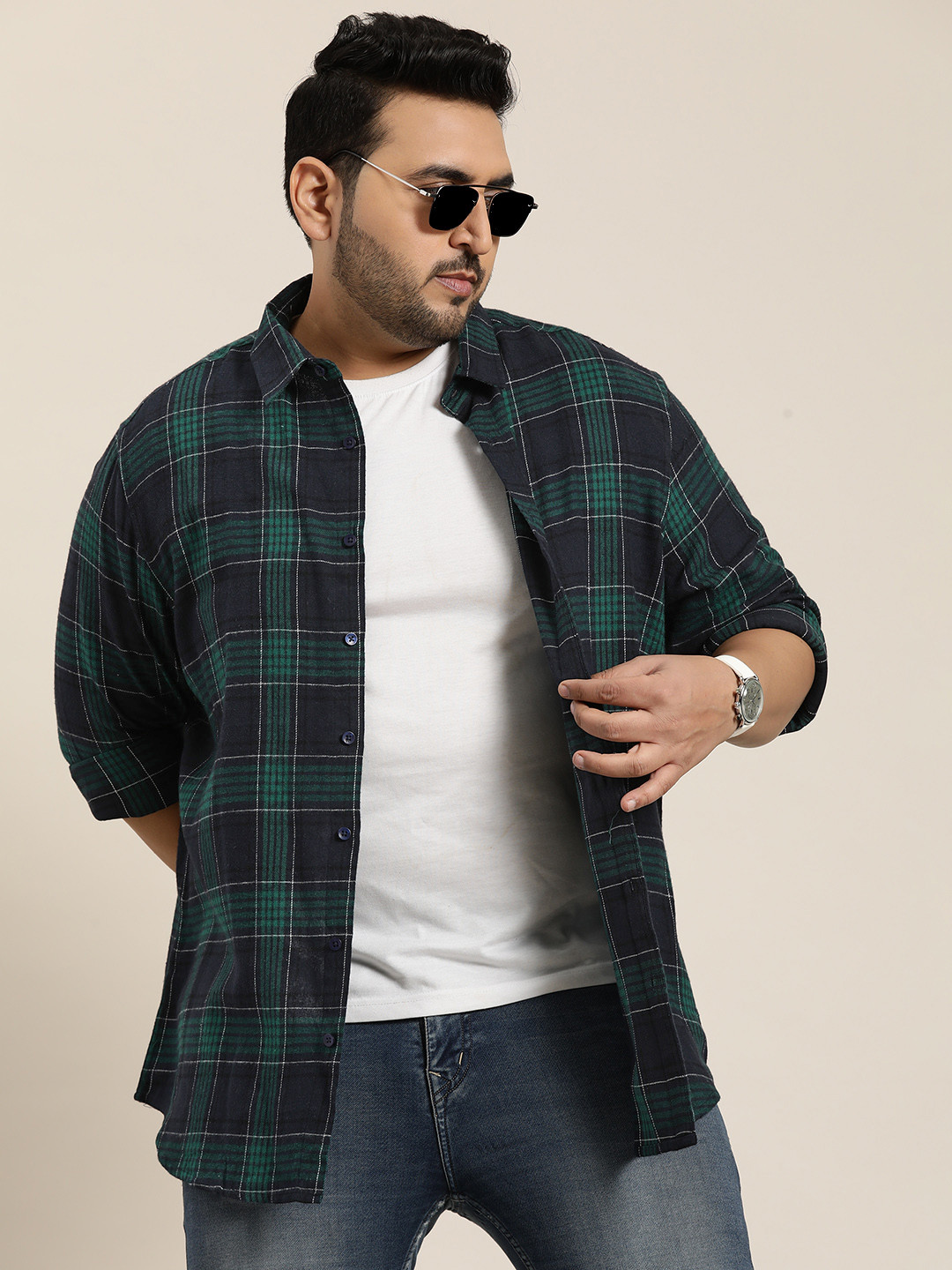 Sztori Men Plus Size Original Opaque Checked Casual Shirt
