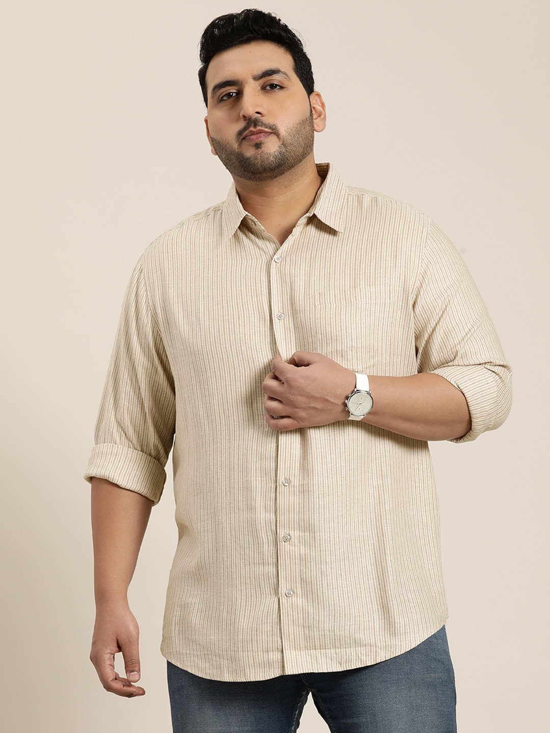 Sztori Men Plus Size Original Multi Stripes Opaque Casual Shirt