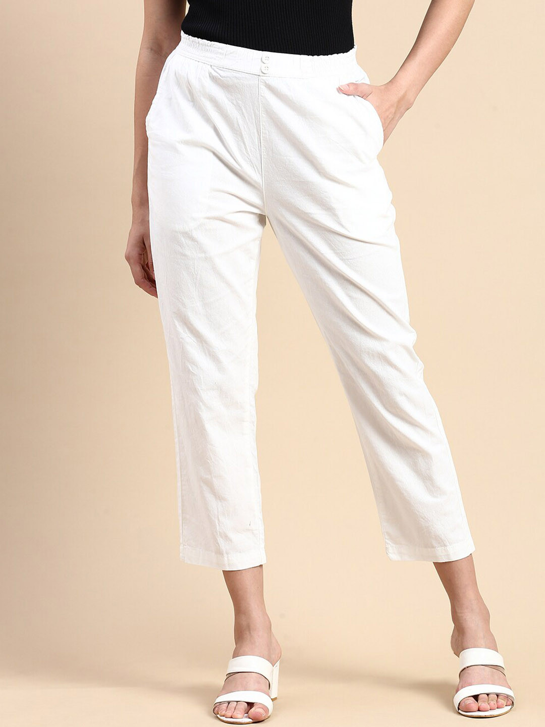 De Moza Women High-Rise Cotton Trousers