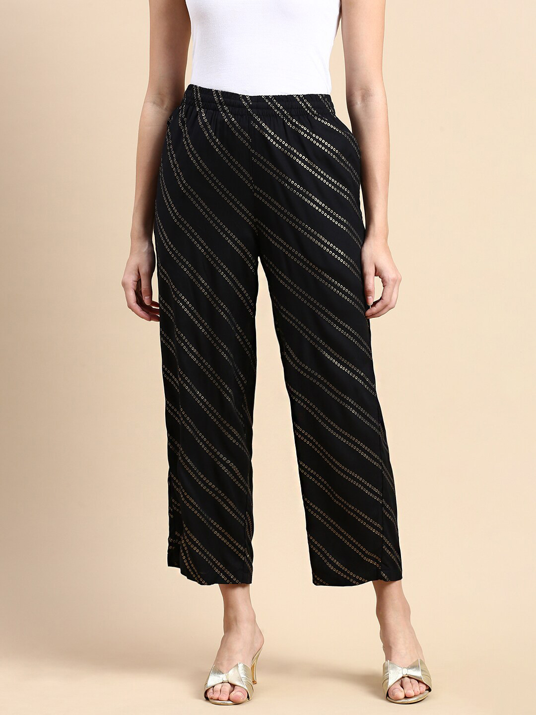 De Moza Foil Printed Straight Palazzos