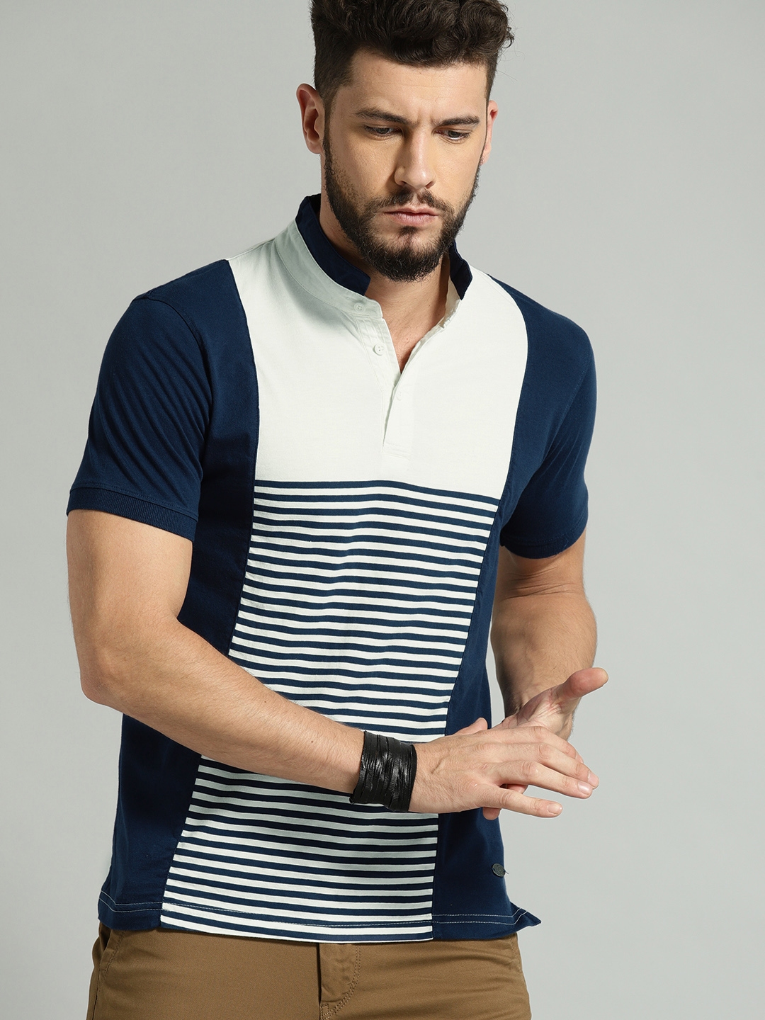 Buy Roadster Men White & Navy Blue Striped T Shirt - Tshirts for Men  4261567