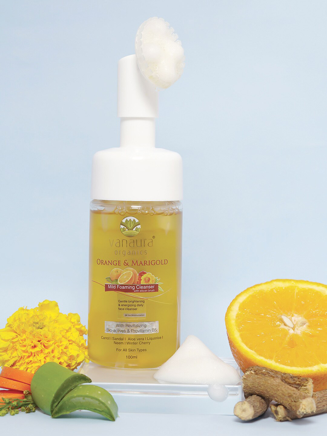 vanaura organics Orange & Marigold Mild Foaming Cleanser with Silicon Brush - 100 ml