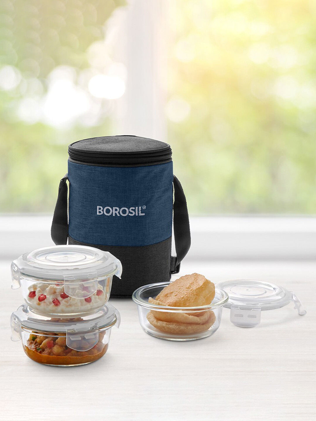 BOROSIL Elite Glass Dishwasher and Microwave Safe 3PCs Lunch Box With Spoon and Fork