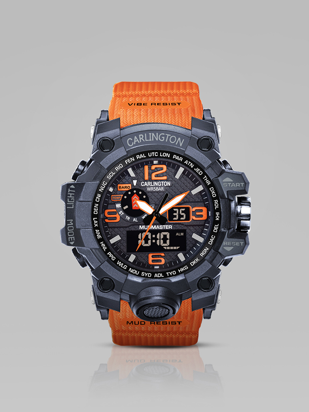 CARLINGTON Men Printed Dial Straps Analogue and Digital Watch CT 3344 Orange