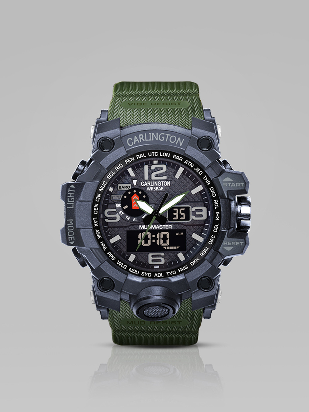 CARLINGTON Men Printed Dial & Straps Analogue and Digital Watch CT 3344 Green