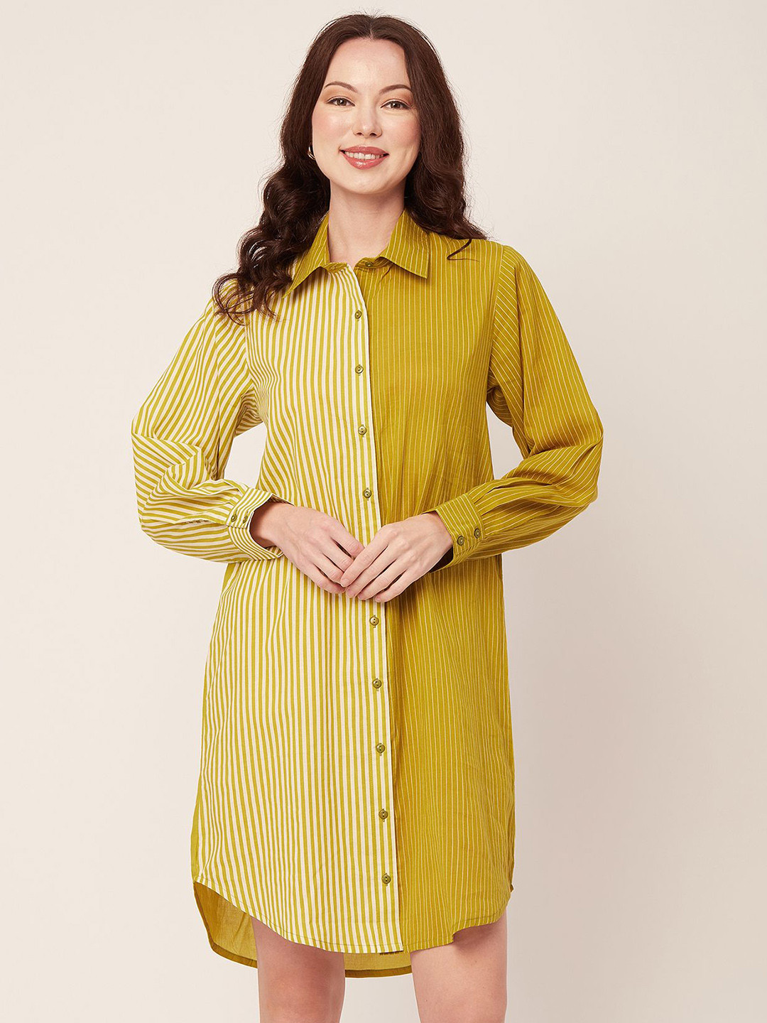 Moomaya Striped Cotton Shirt Dress