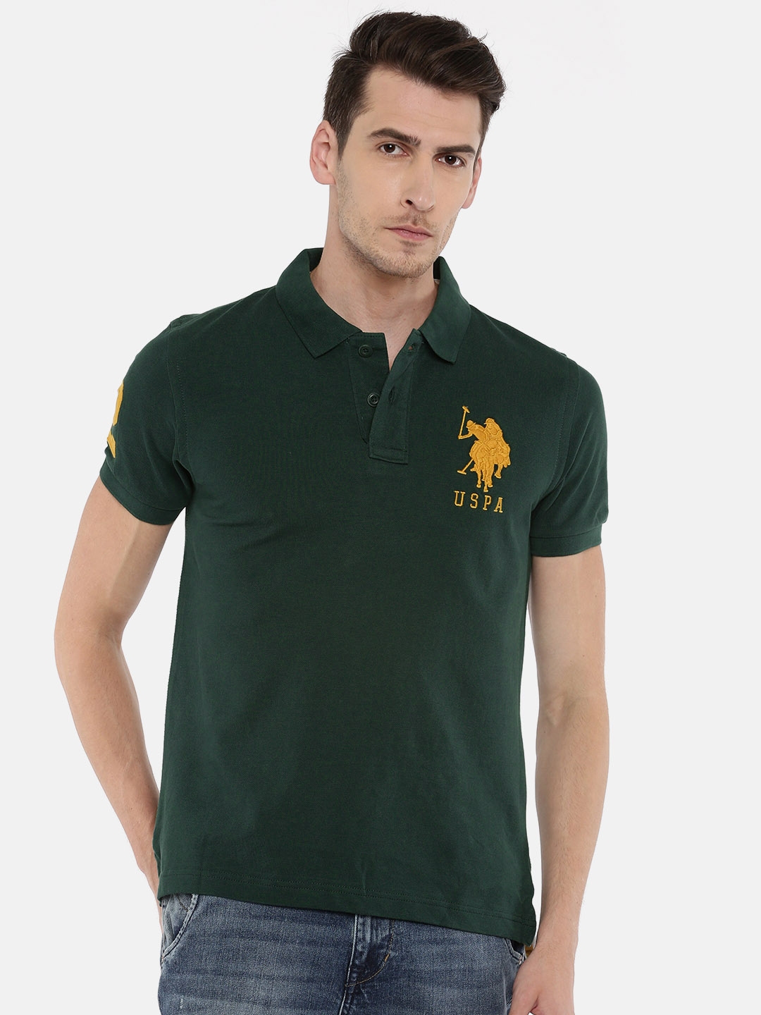 Buy U.S. Polo Assn. Men Green Solid Polo Collar T Shirt - Tshirts ...