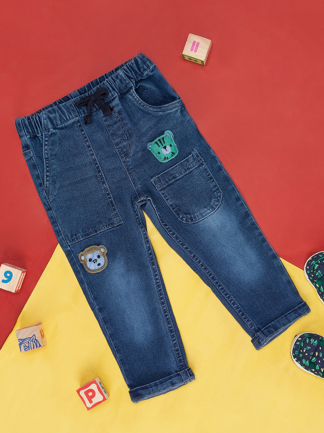 Pantaloons Baby Boys Clean Look Applique Cotton Heavy Fade Jeans