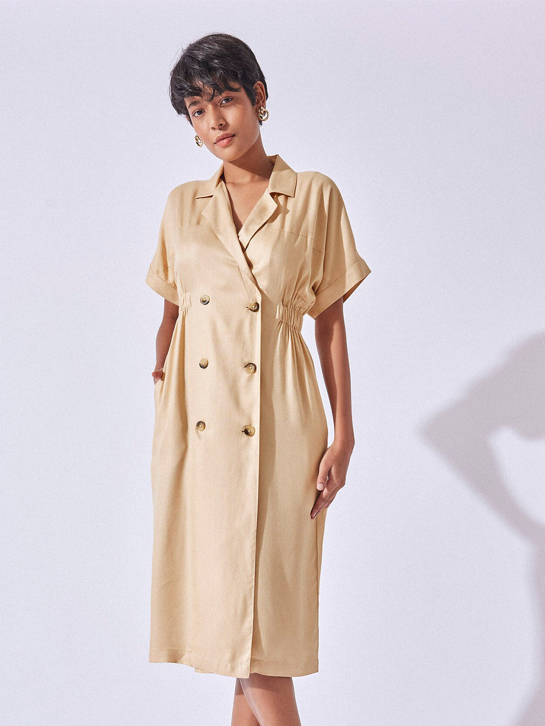 The Label Life Lapel Collar Knee Length A-Line Dress