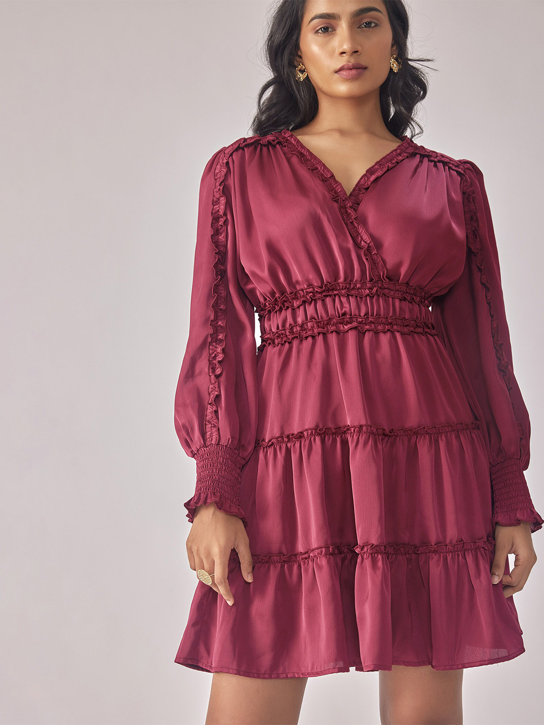 The Label Life Puff Sleeve Satin Empire Dress