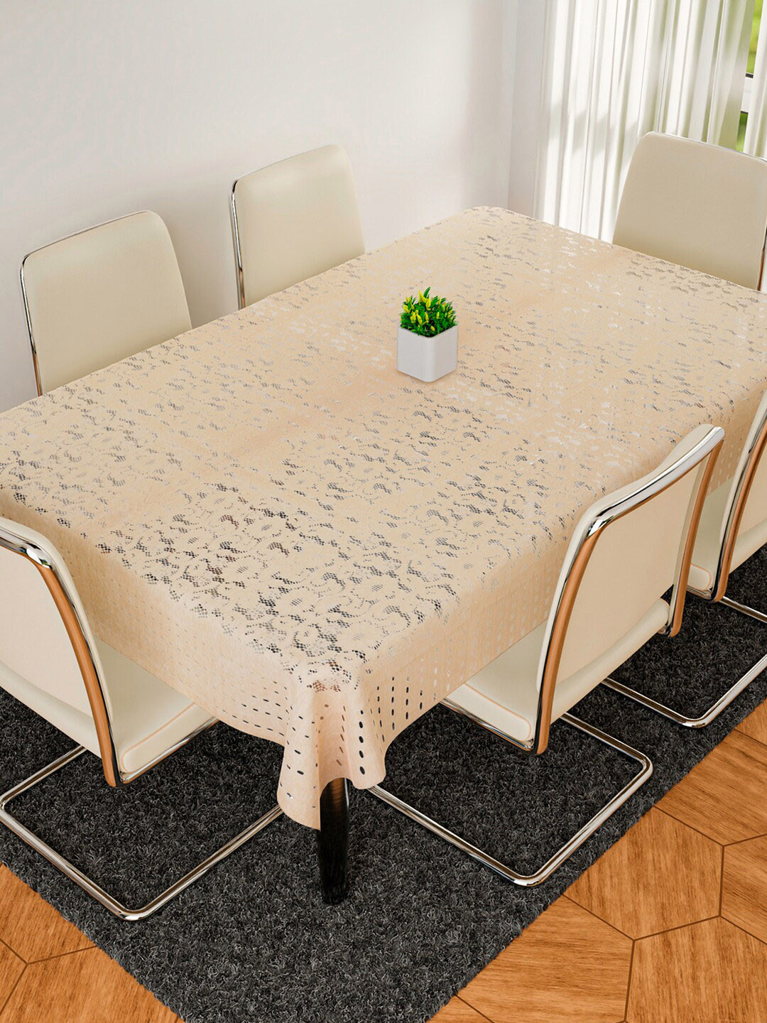 Kuber Industries Gold Toned Cashew Design Rectangular 6-Seater Table Cover