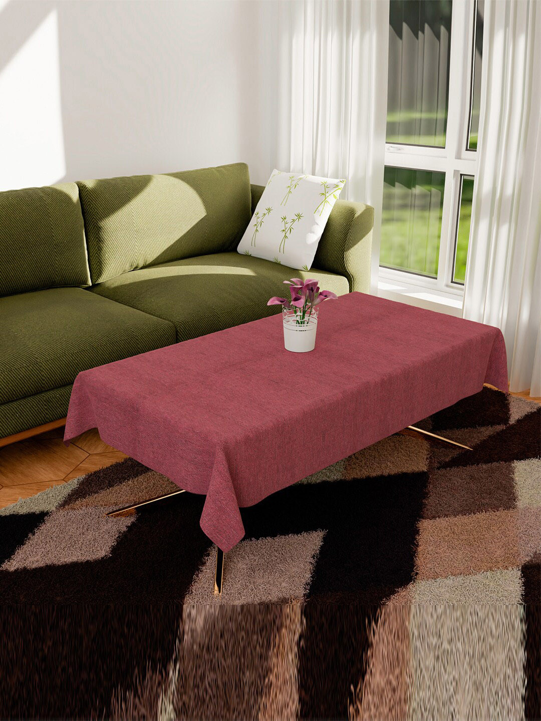 Kuber Industries Maroon Rectangular 2-Seater Jute Table Cover