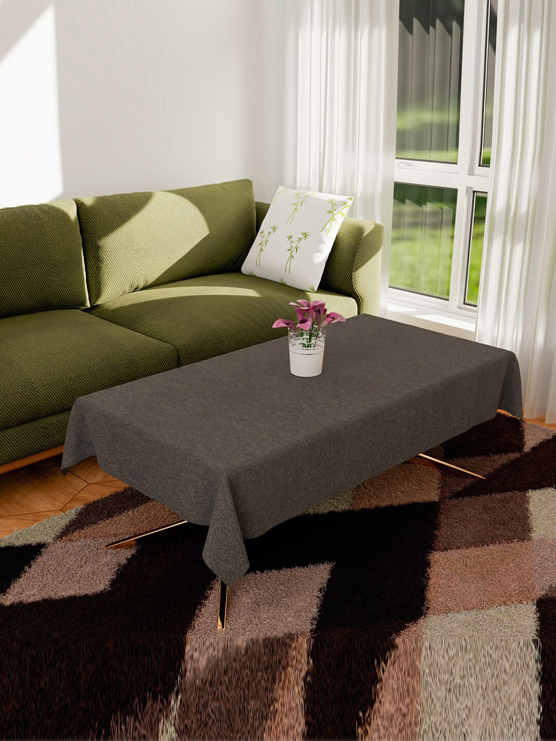 Kuber Industries Brown Rectangular 2-Seater Jute Table Cover