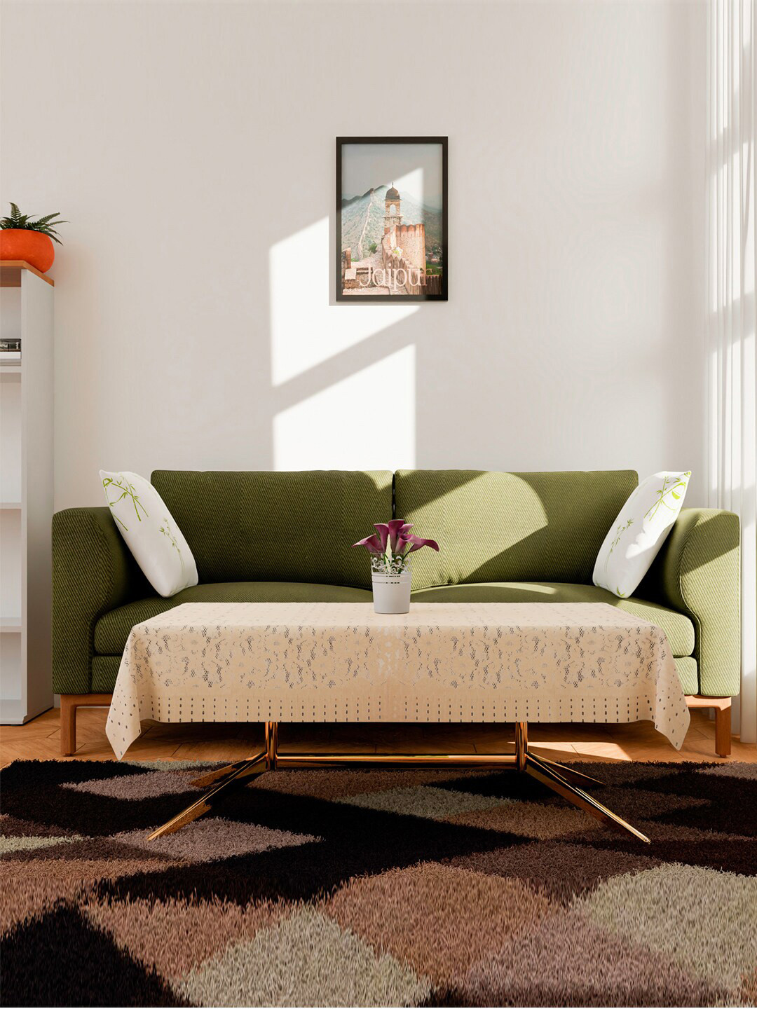 Kuber Industries Beige Self-Design Net 2-Seater Center Table Cover