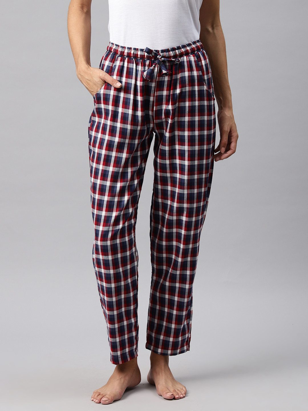 One Femme Women Checked Low-Rise Lounge Pants