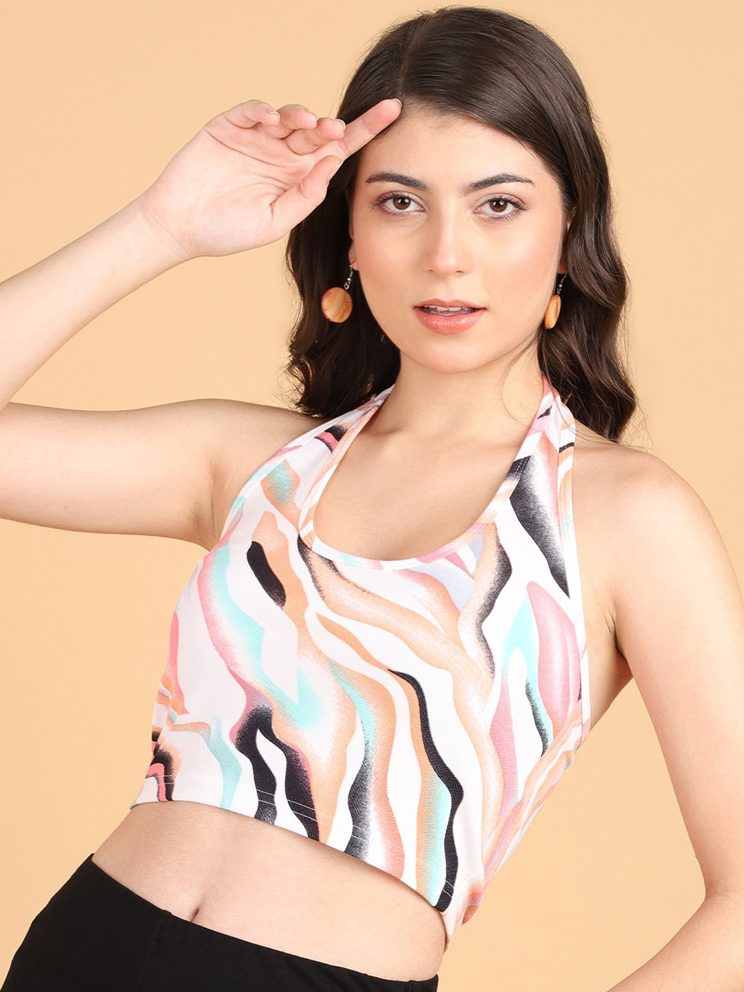 Popwings Print Scoop Neck Tank Crop Top