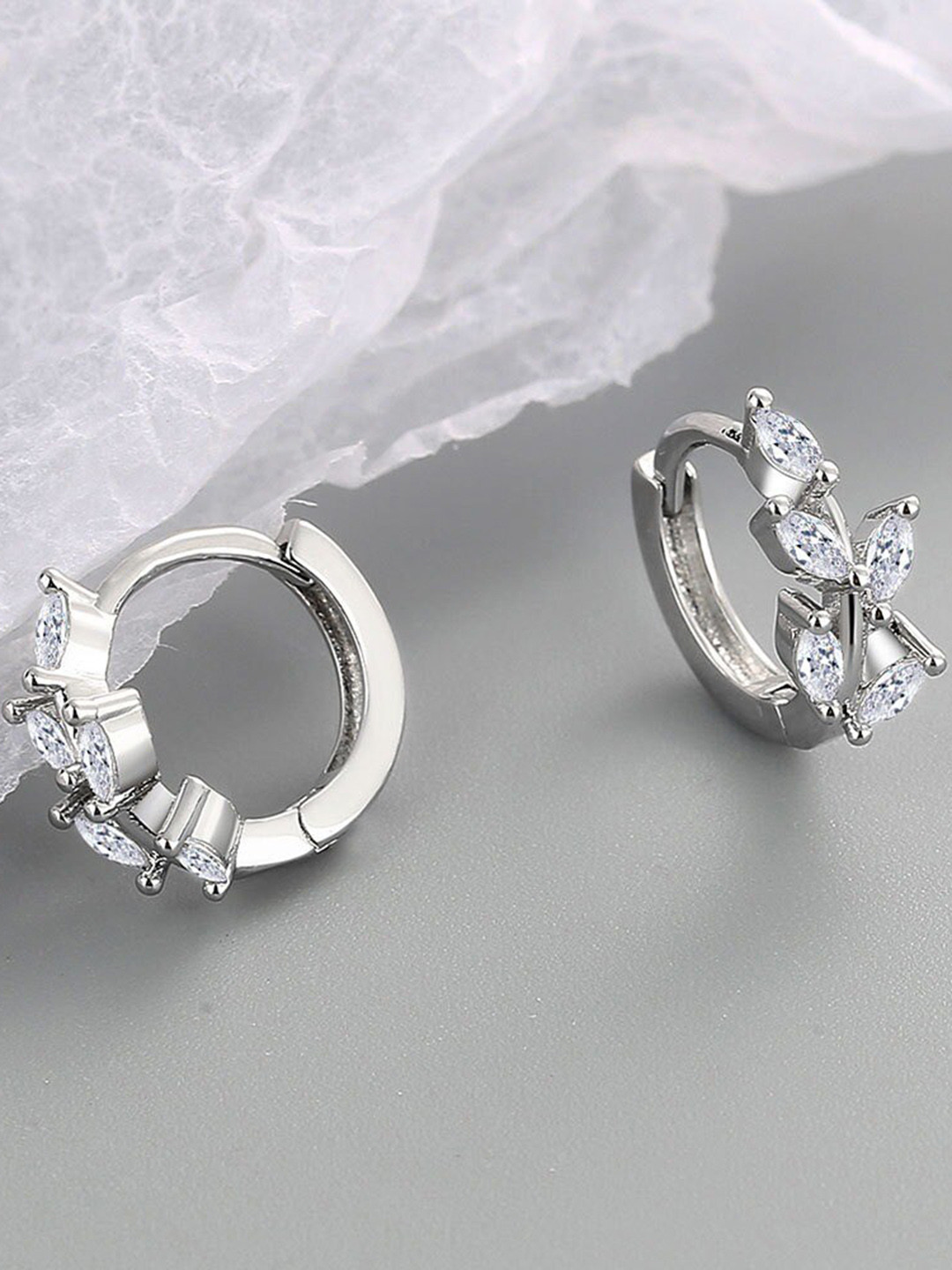 MYKI Silver-Plated Stainless Steel Cubic Zirconia Contemporary Hoop Earrings