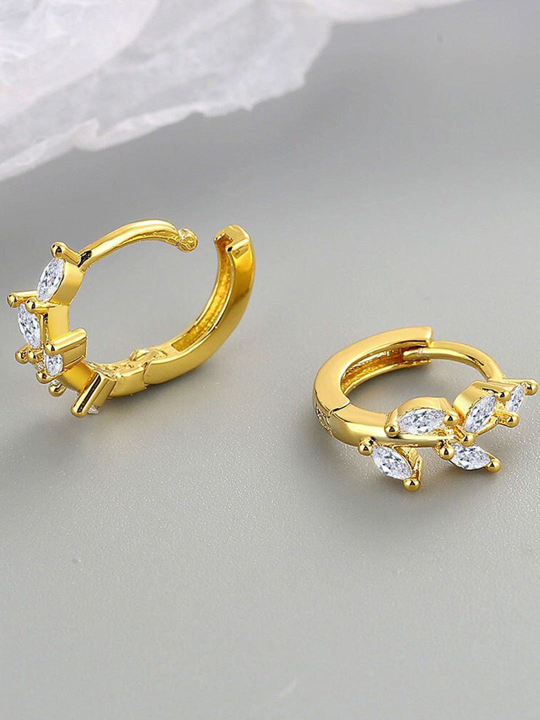 MYKI Gold-Plated Stainless Steel Cubic Zirconia Contemporary Studs Earrings