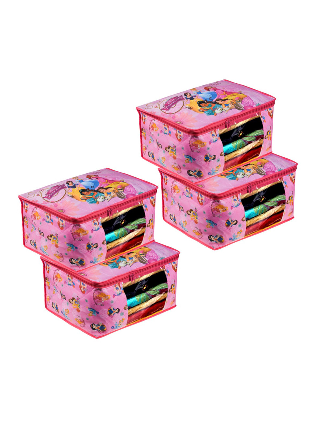 Kuber Industries Pink & Blue 4 Pieces Disney Princess Printed Large Saree Organisers
