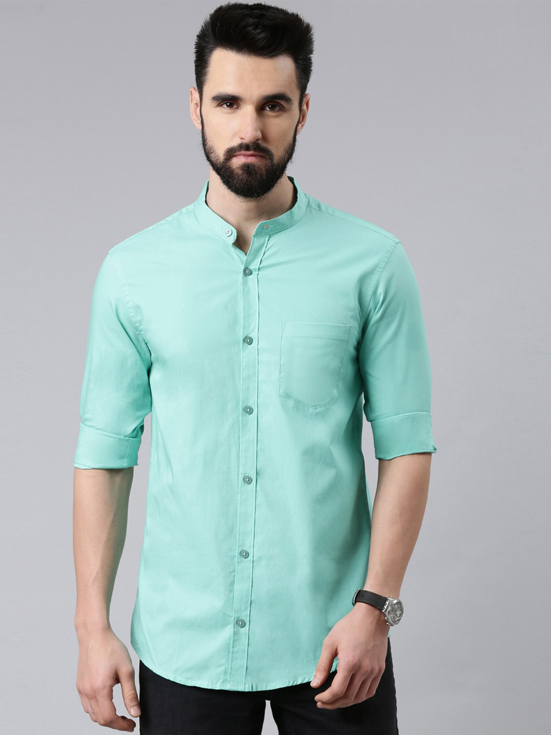 THE SOUL PATROL Smart Slim Fit Mandarin Collar Pure Cotton Casual Shirt