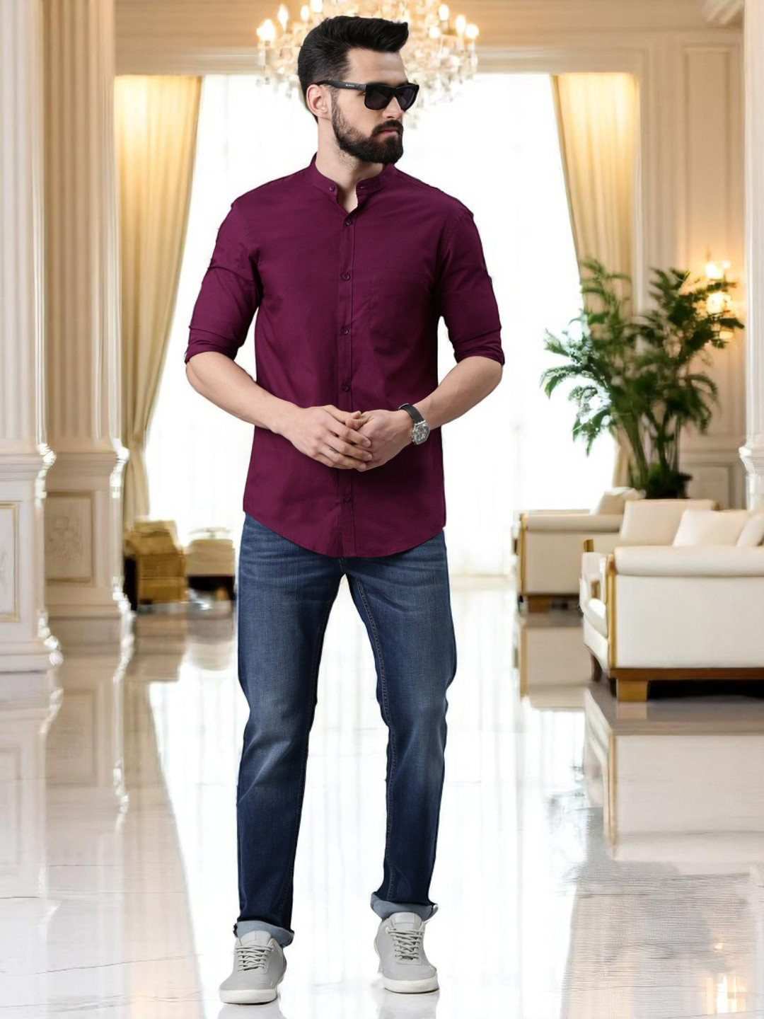 THE SOUL PATROL Band Collar Smart Slim Fit Pure Cotton Casual Shirt