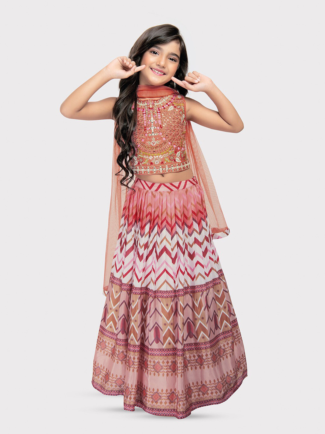Tiny Kingdom Girls Embellished Ready to Wear Lehenga & Blouse With Dupatta