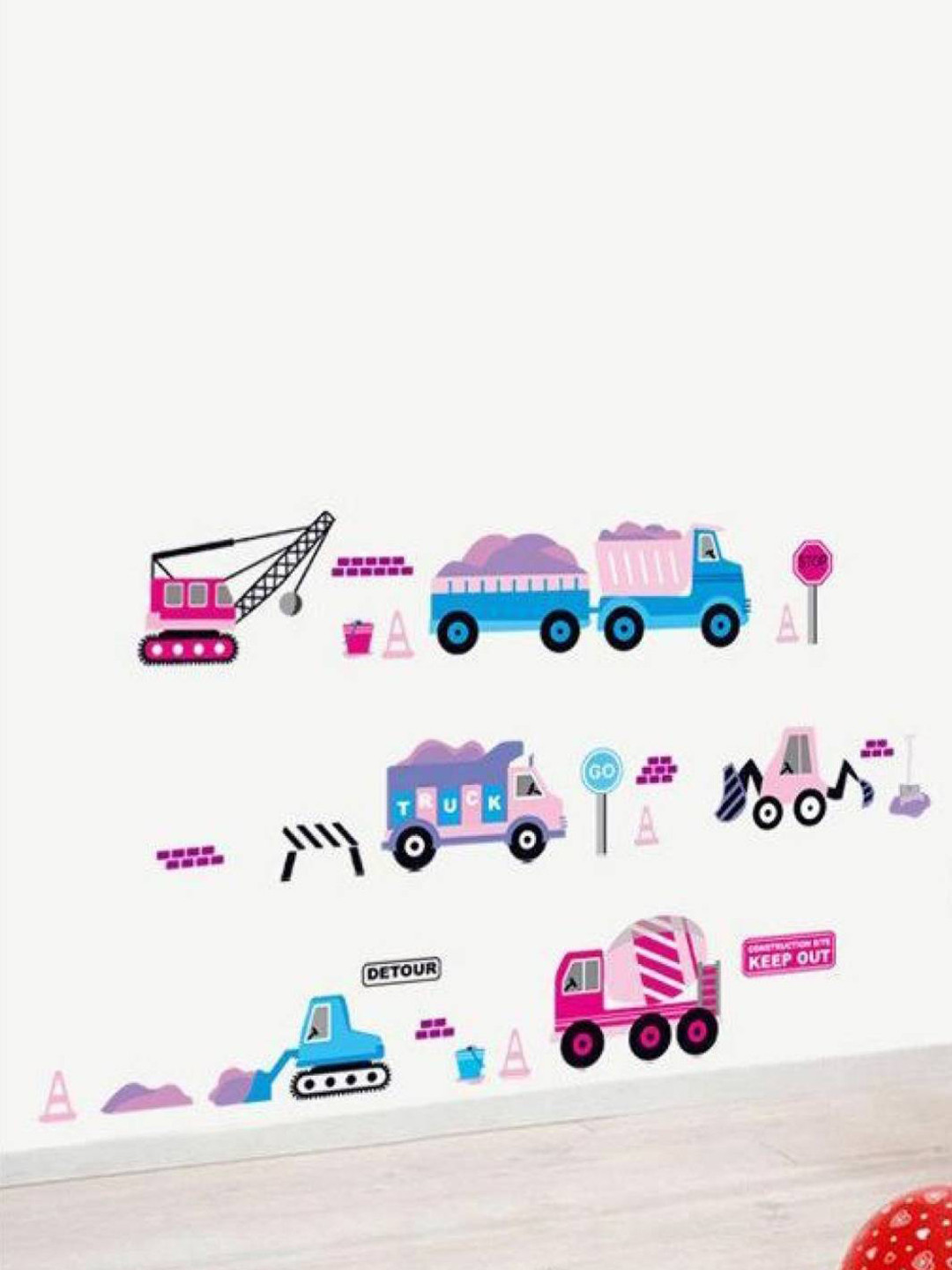 Jaamso Royals Blue & Pink Machine Cars Printed Self Adhesive Wall Sticker
