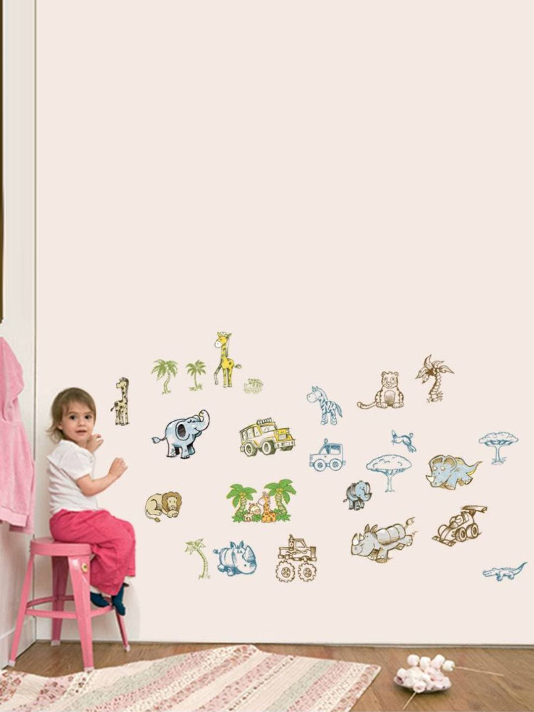 Jaamso Royals Blue & Beige Printed Waterproof Wallsticker