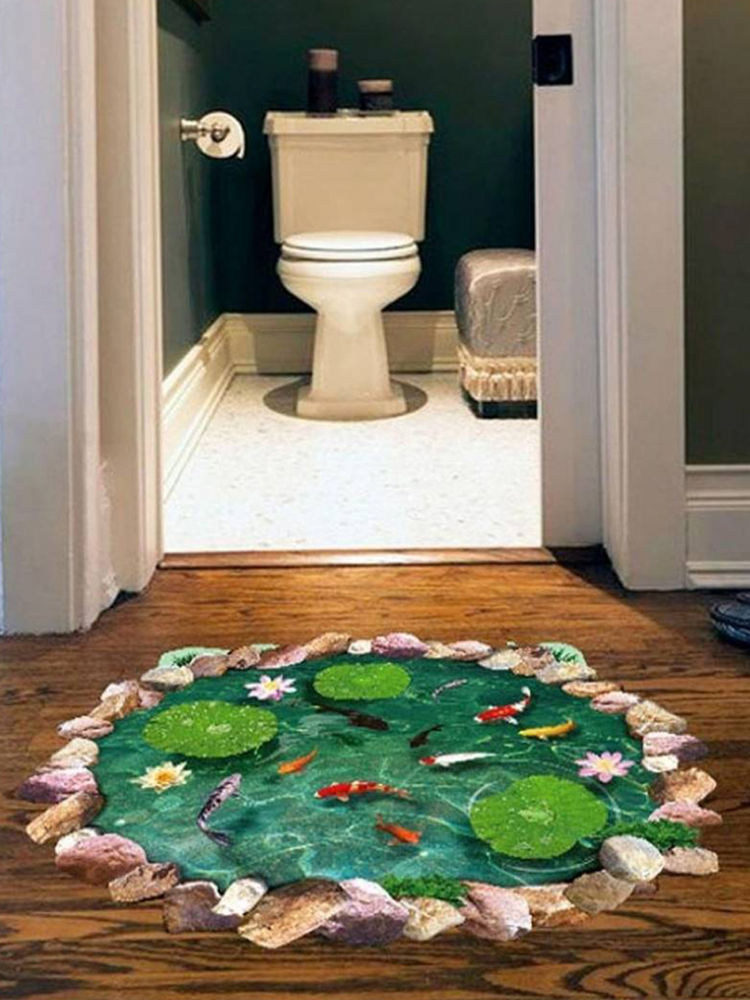 Jaamso Royals Green Fishpond Printed Self Adhesive Floor Sticker