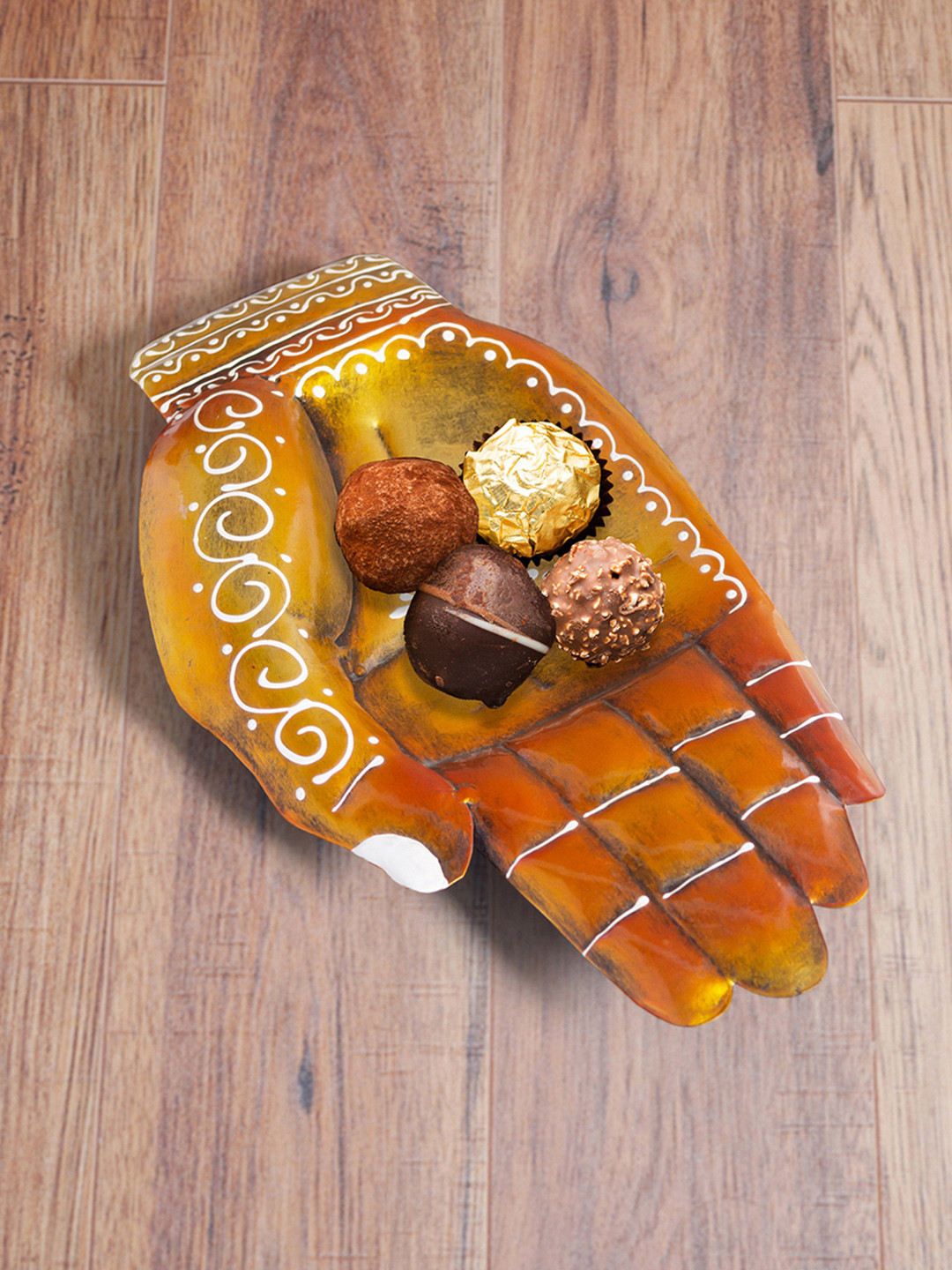 Golden Peacock Hand Shaped Yellow Metal Metallic Living Room Hand Made Small Showpiece - 10.6 Inches