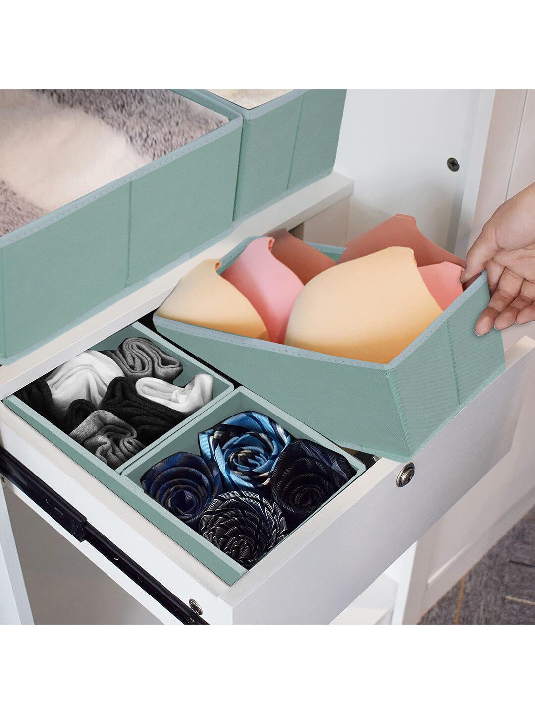 HOUSE OF QUIRK Green 8 Pieces Drawer Organisers