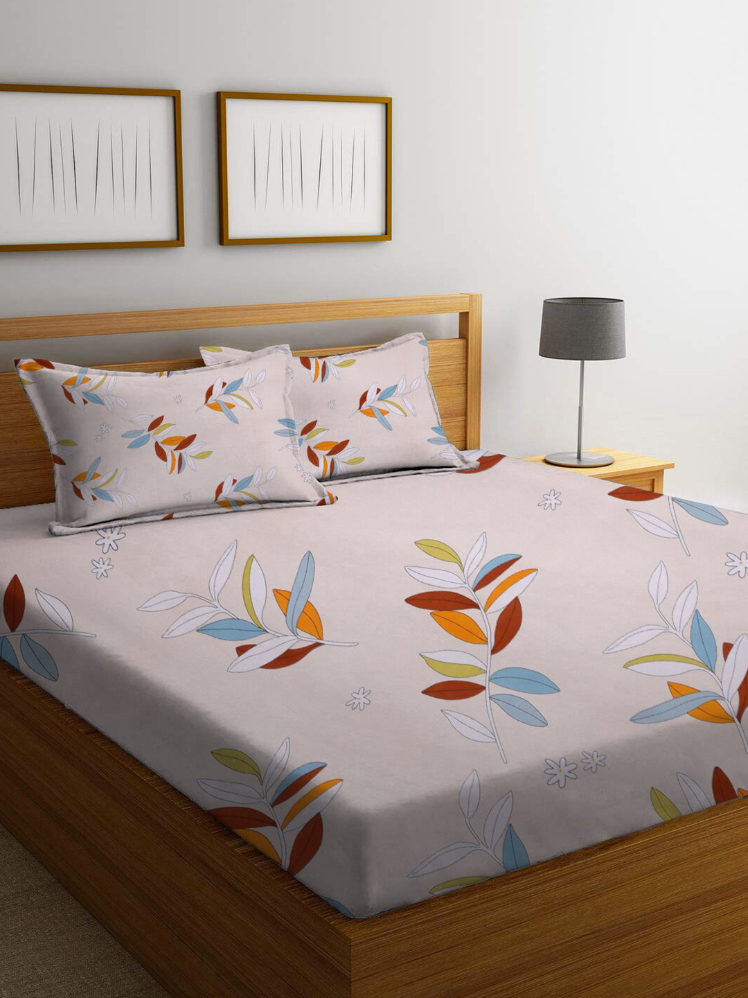 homewards Pink Leaf Polyester 200 TC Queen Fine Bedsheet with 2 Pillow Covers-85 x 91 inches