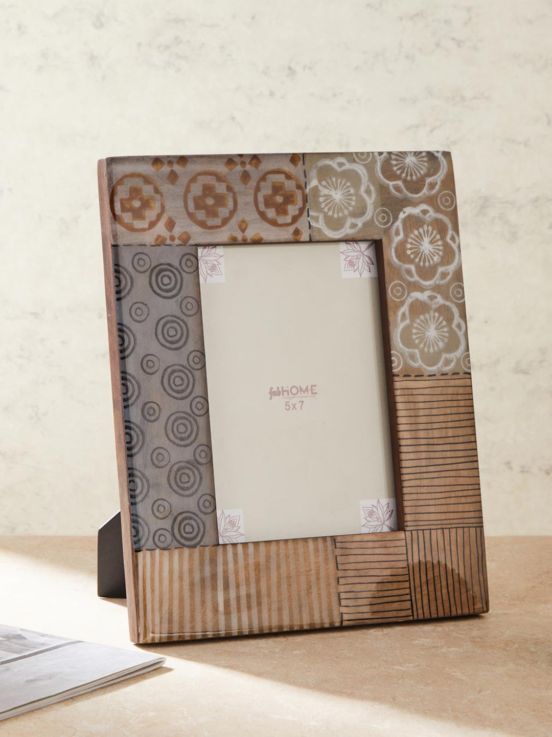 Fabindia Noor Brown & Beige Printed Wooden Photo Frame