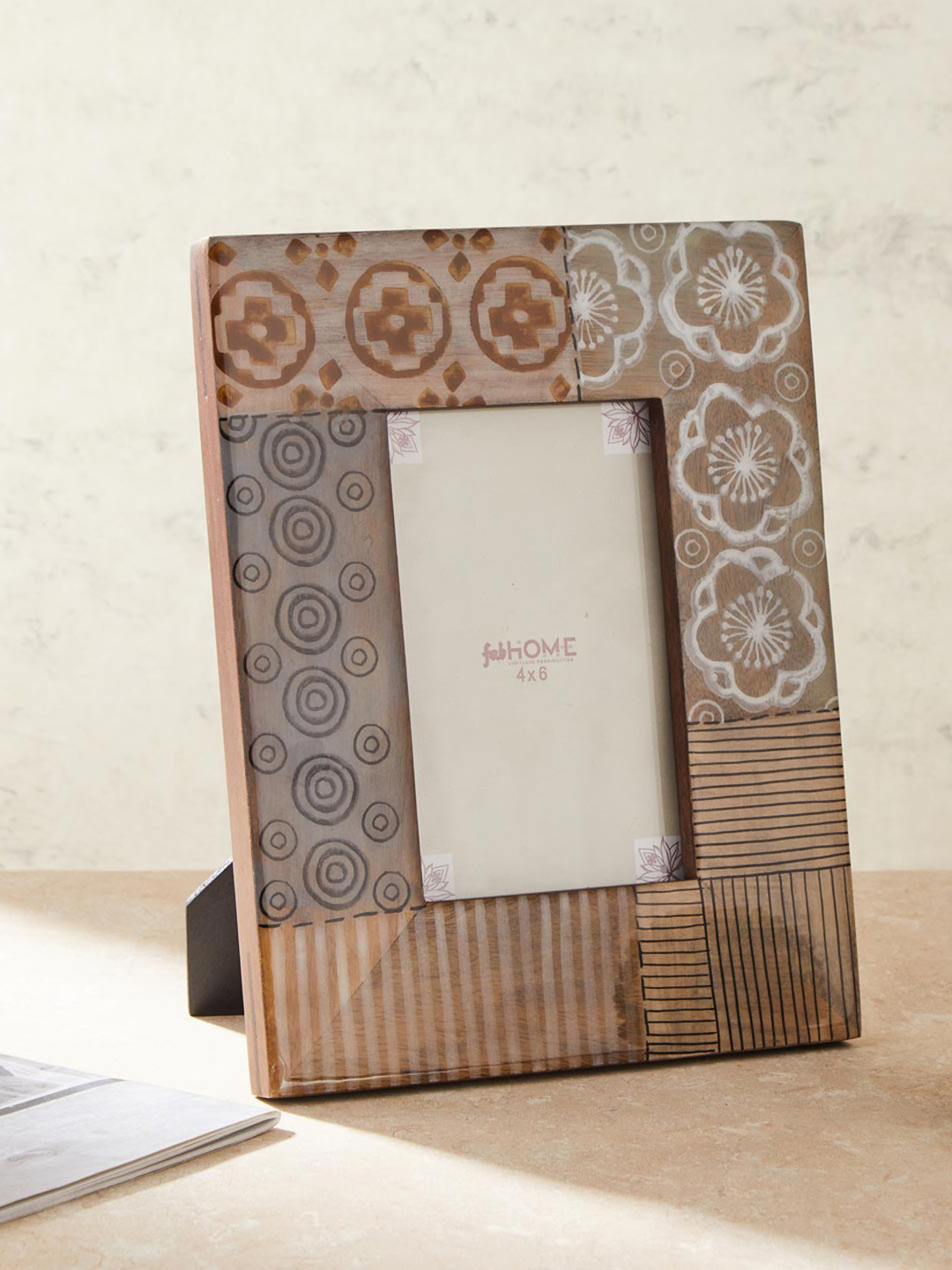 Fabindia Noor Brown & Grey Printed Wooden Table Photo Frame