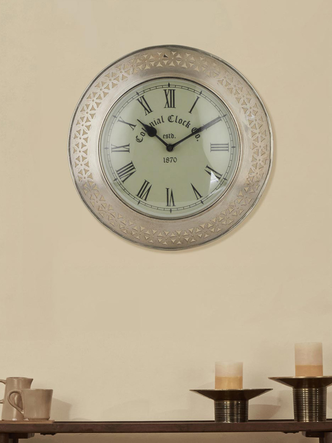 Fabindia Silver-Toned & Black Textured Contemporary Wall Clock