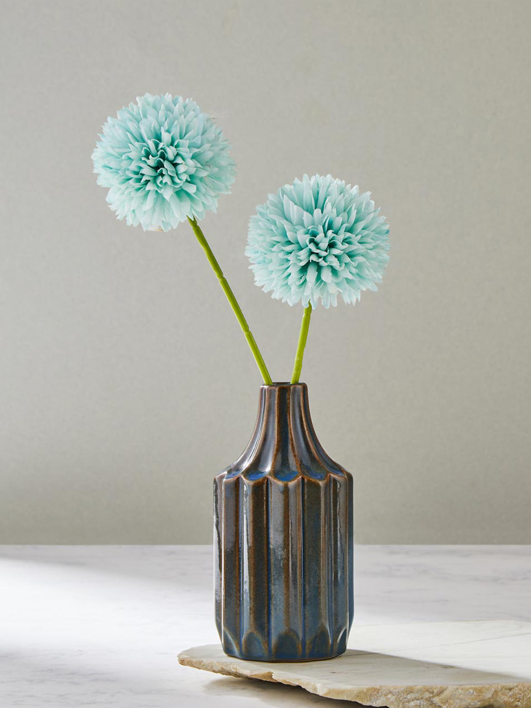 Fabindia Green Ribbed Ceramic Cut Bud Vase