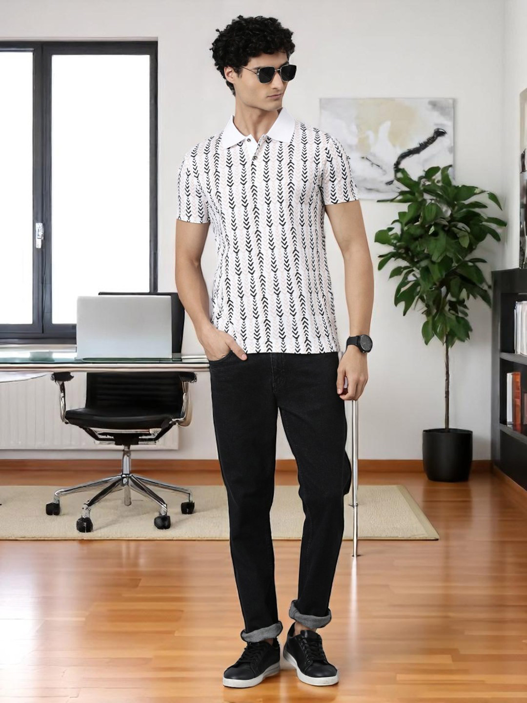 THE SOUL PATROL Printed Polo Collar Pure Cotton T-shirt