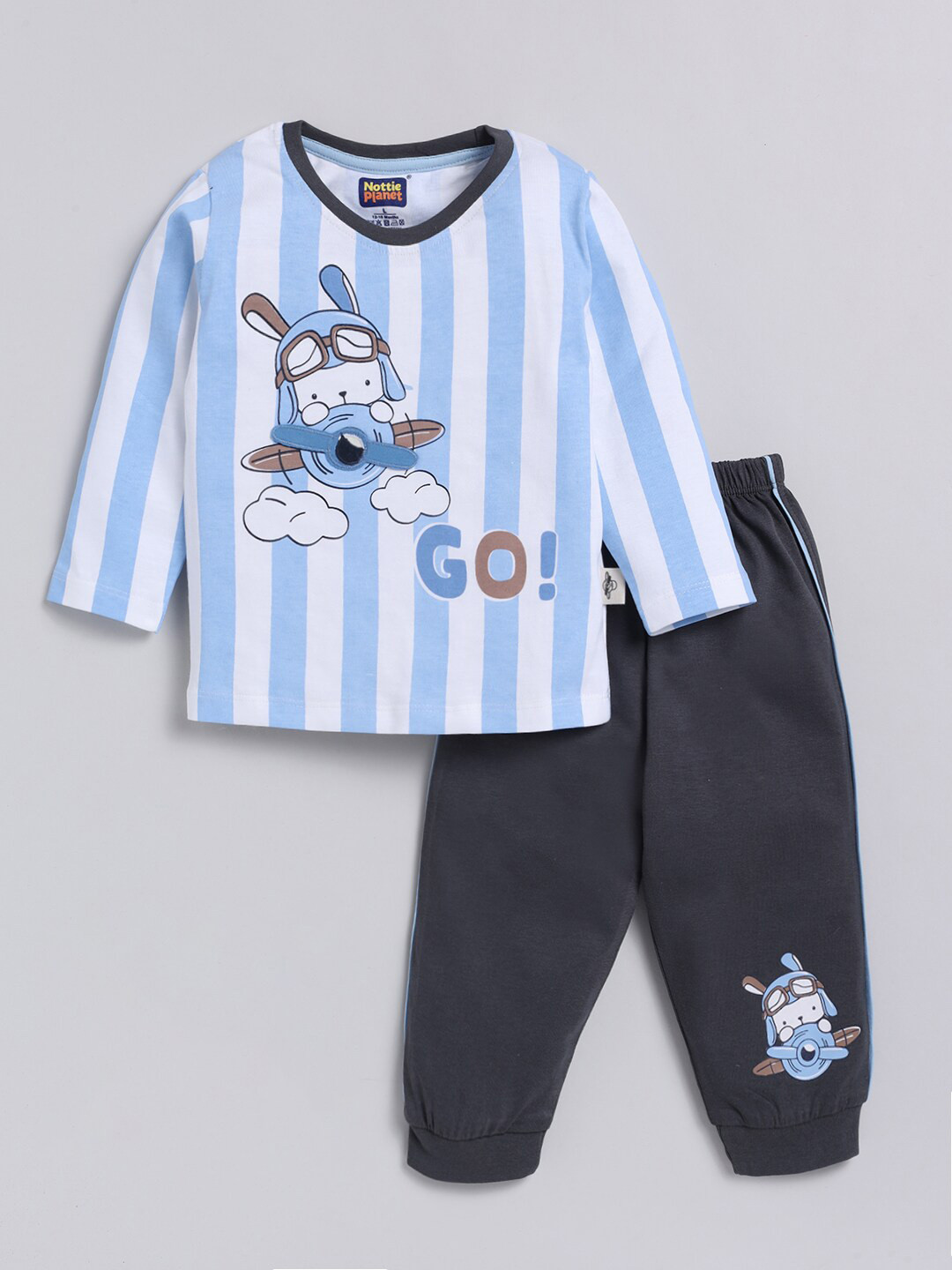 Nottie Planet Boys Striped Pure Cotton T-shirt with Trouser