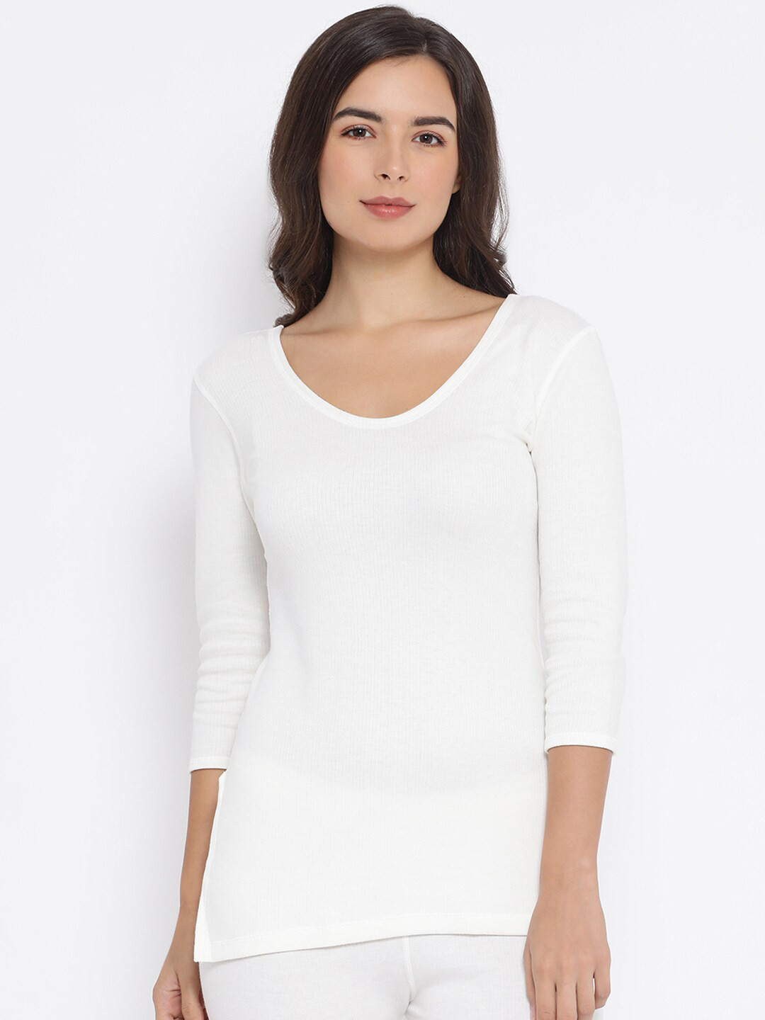 Macrowoman W-Series Three-quarter Sleeves Round Neck Cotton Thermal Top