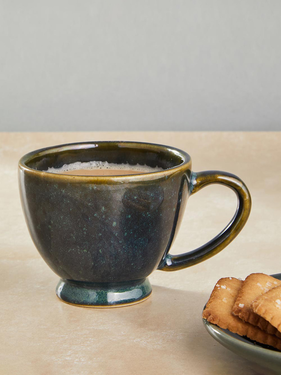 Fabindia Prashant Name Personalised Blue Textured Ceramic Handmade Cup-140ml