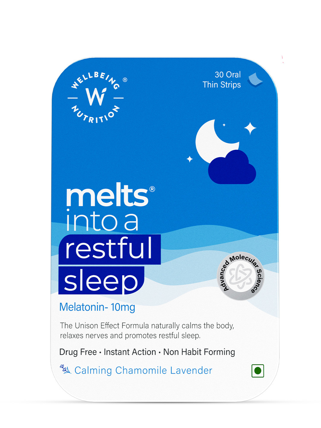 Wellbeing Nutrition 30Pc Lavender Flavor Melatonin, Non-Addictive Melts Restful Sleep 10mg