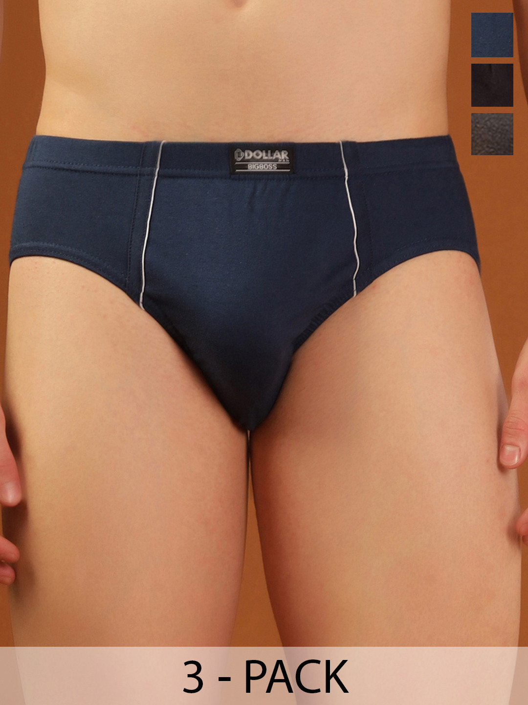Dollar Bigboss Men Solid Pack of 3 Anti-Microbial Combed Cotton Brief