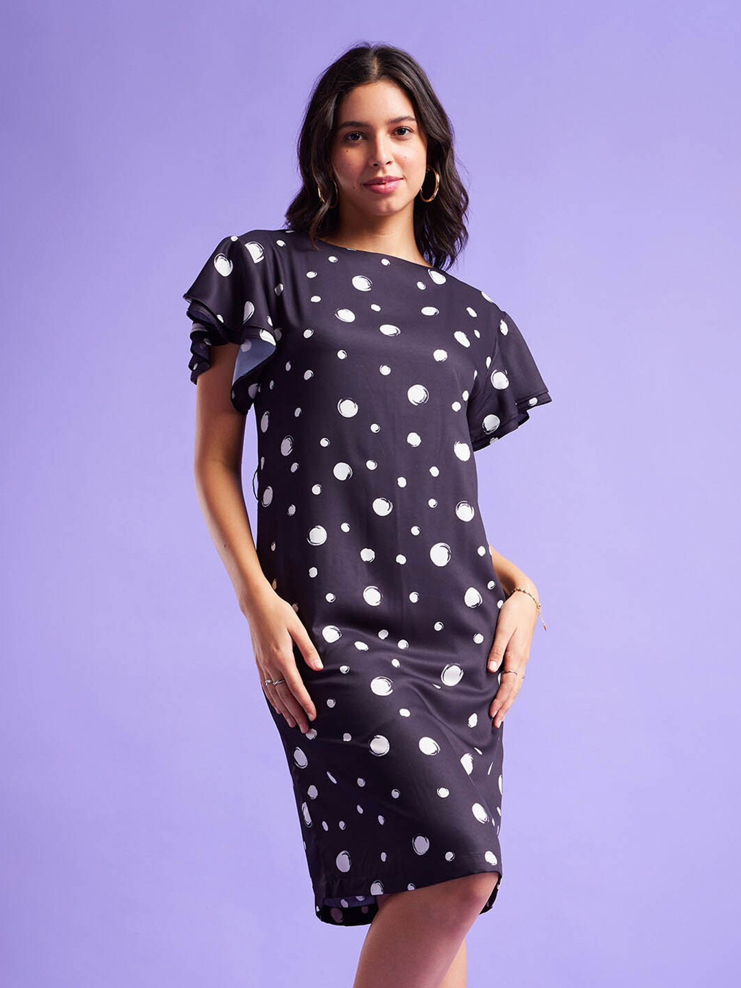 FableStreet Black Polka Dot Print Formal Peplum Women Dress