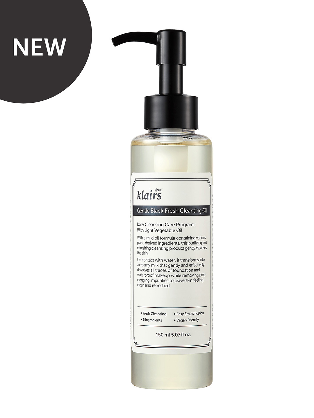 dear klairs Gentle Black Korean Fresh Makeup Remover Cleansing Oil 150ml