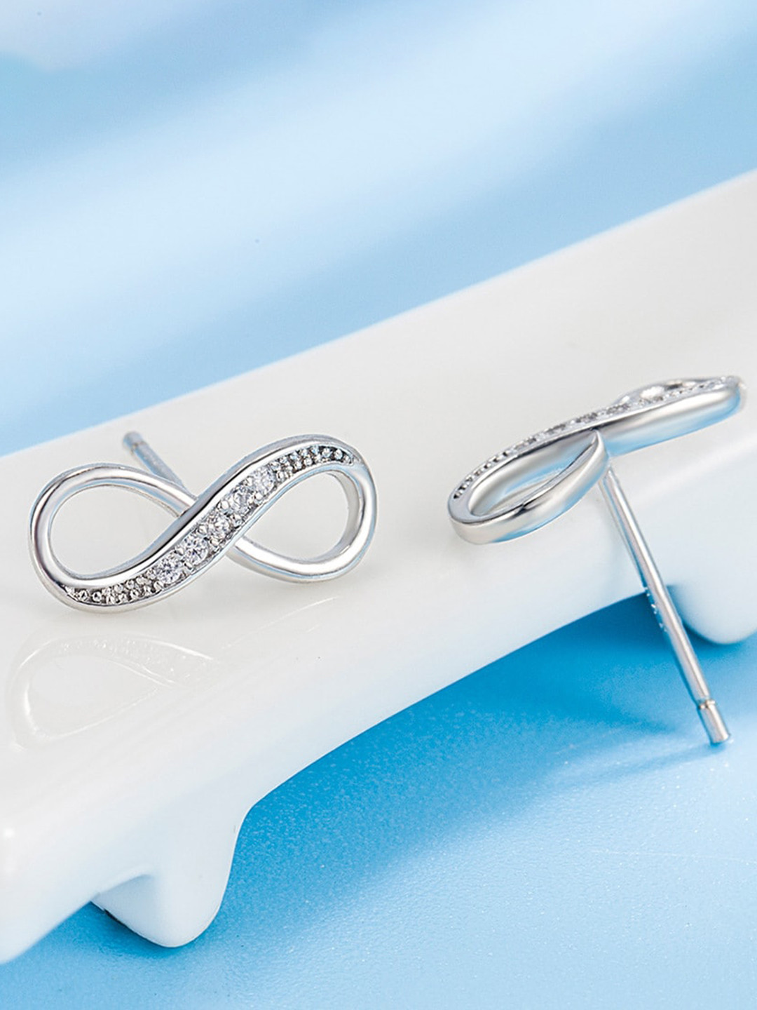 MYKI Silver-Plated Stainless Steel Cubic Zirconia Contemporary Hoop Earrings
