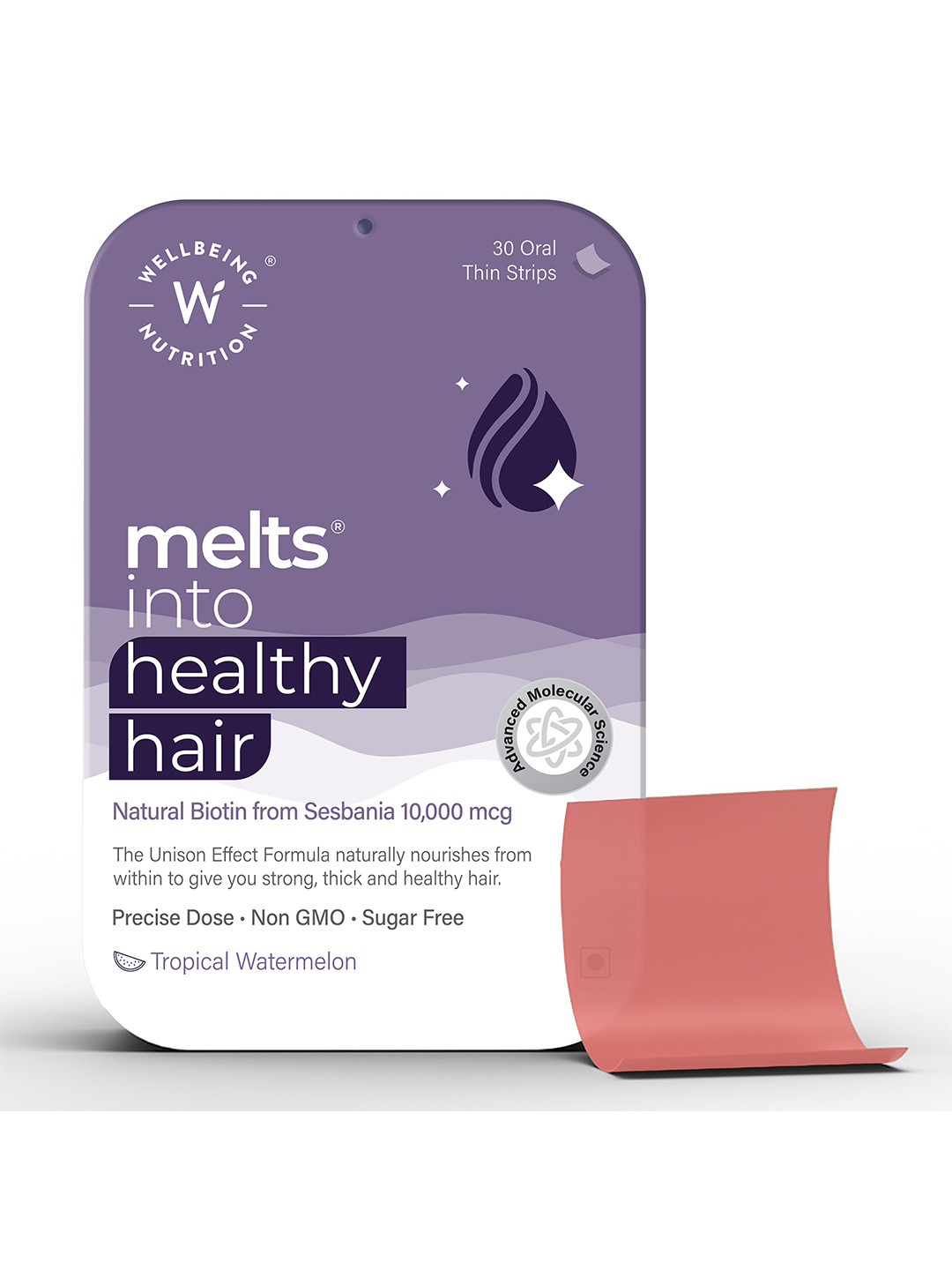 Wellbeing Nutrition 30Pc Watermelon Flavor Biotin Melts For Healthy Stronger Shinier Hair
