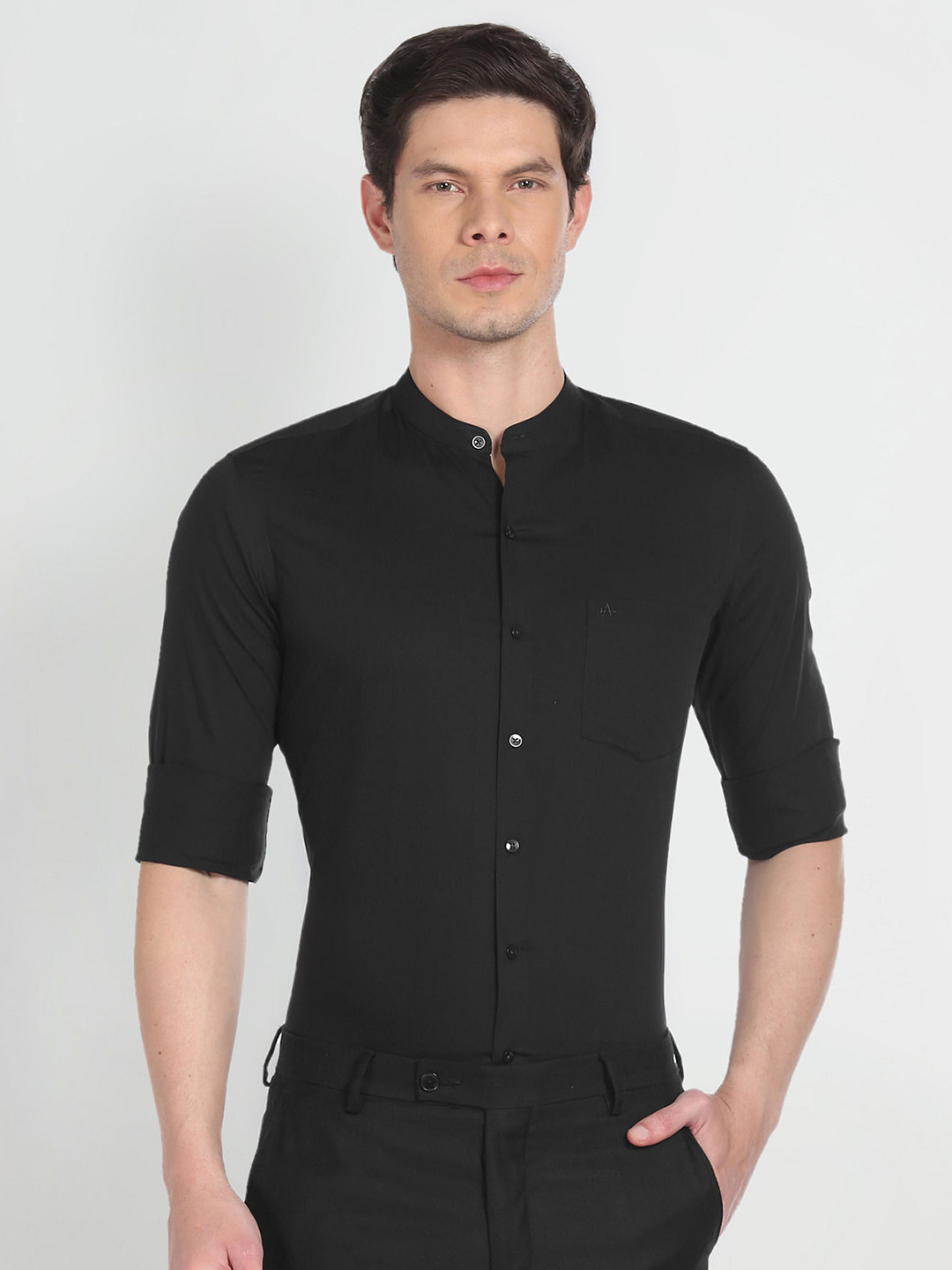 Arrow Slim Fit Twill Mandarin Collar Long Sleeve Cotton Formal Shirt