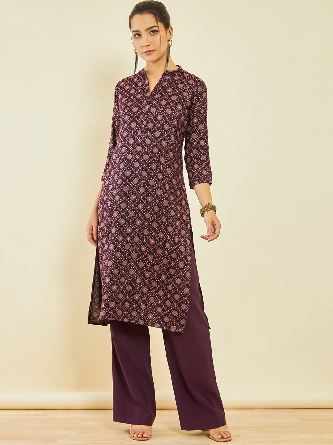 Soch Mandarin Collar Ethnic Motif Printed Kurta