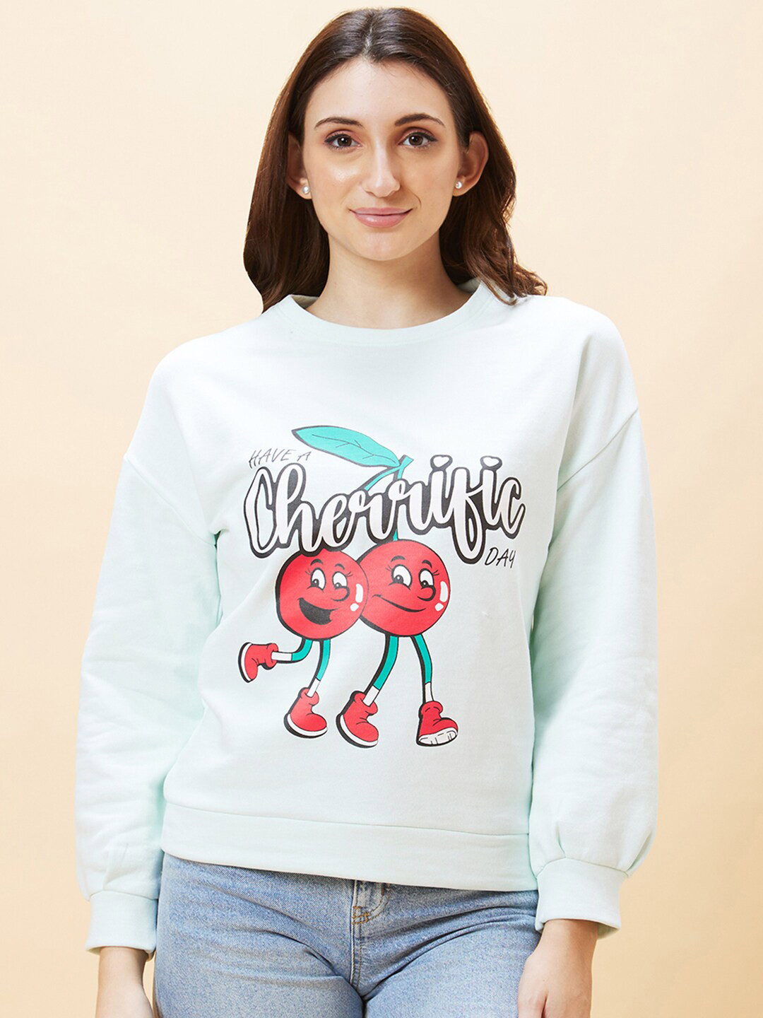 Globus Green Graphic Printed Pullover Round Neck Sweatshirt