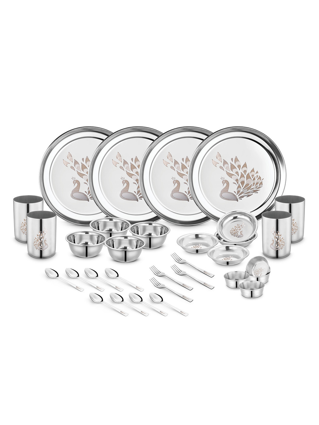 Classic Essentials Silver Animal Print Stainless Steel Dishwasher Safe 32 Piece Dinner Set